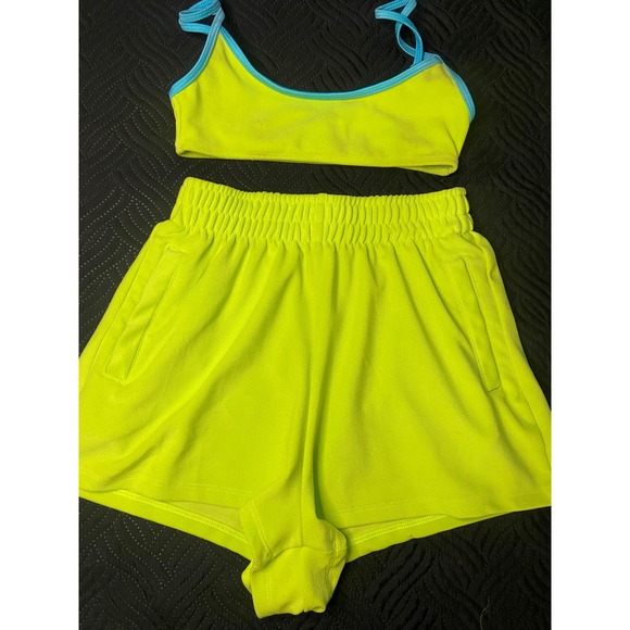 Frankies Bikinis Dresses & Skirts - Frankies Bikinis Morgan Shorts & Terry Bikini Top Set Neon Yellow Green Blue XS